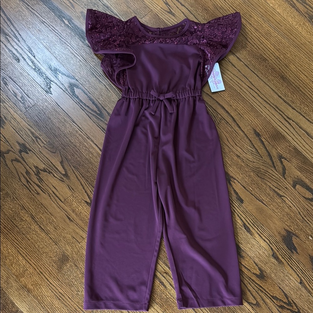 B5 Bonnie Jean Plum Lace Girls Jumpsuit